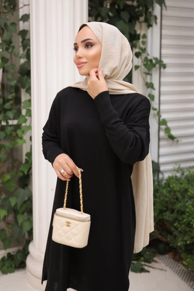 Siyah Soğuk İplik Merserize Triko Kazak