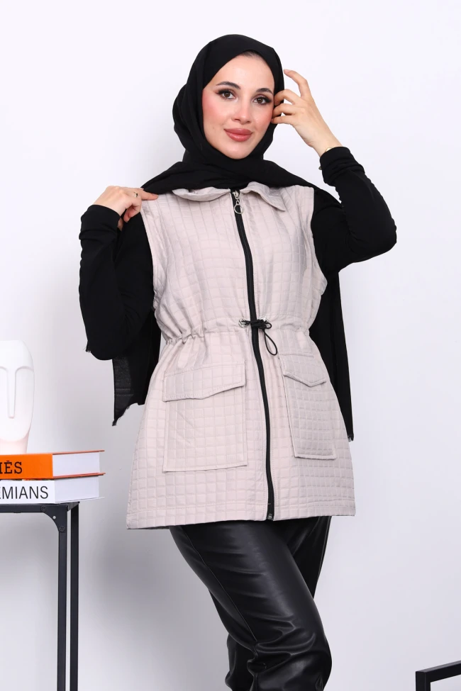 Taş Fermuarlı Kapitone Yelek