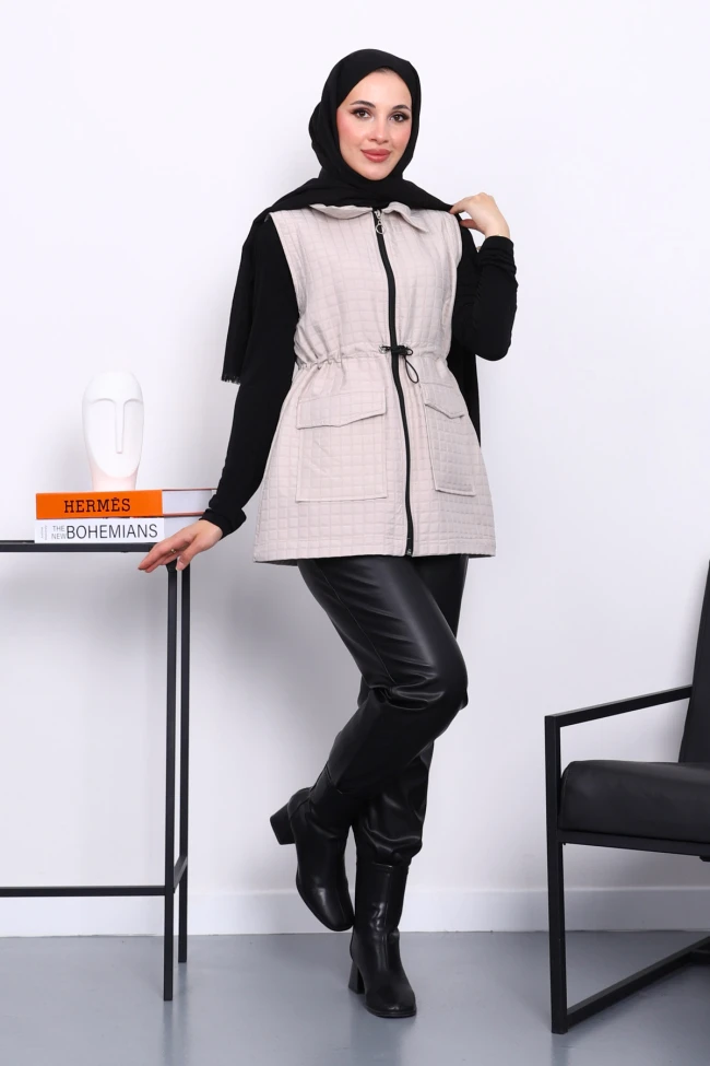 Taş Fermuarlı Kapitone Yelek