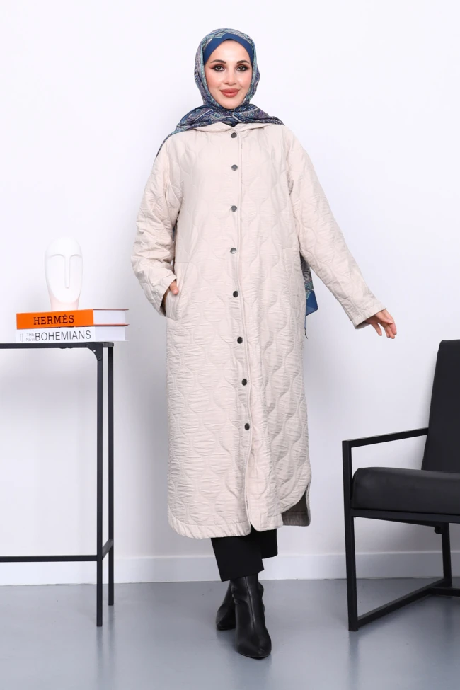 Taş Kapitone Kapşonlu Kap