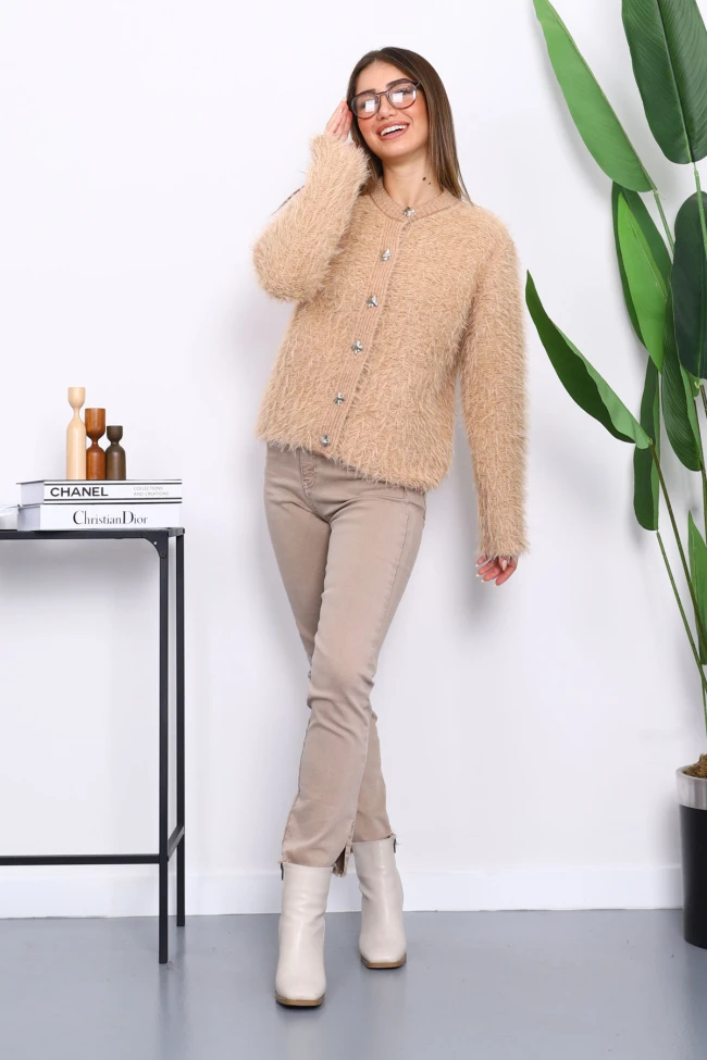 Vizon Düğmeli Simli Angora Yumoş Triko Hırka