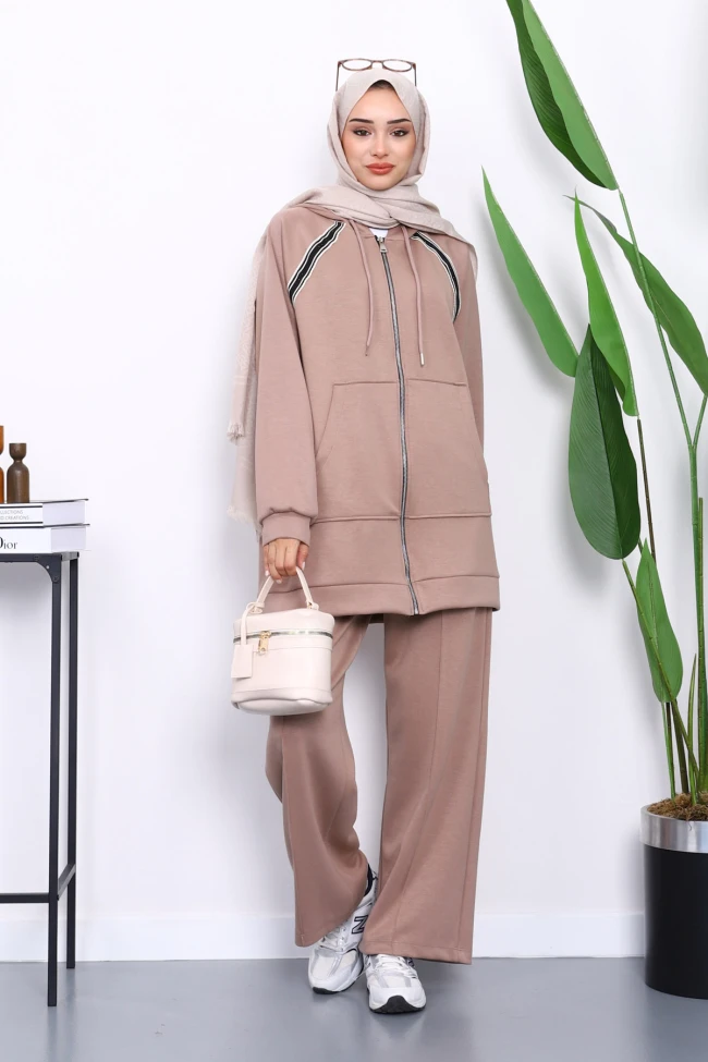 Vizon Fermuarlı Tunik Pantolonlu Modal Takım