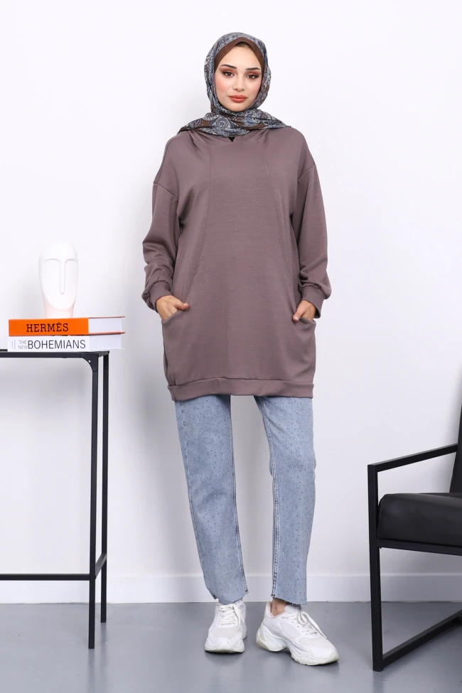 Vizon Kapşonlu Çift Cepli Tunik