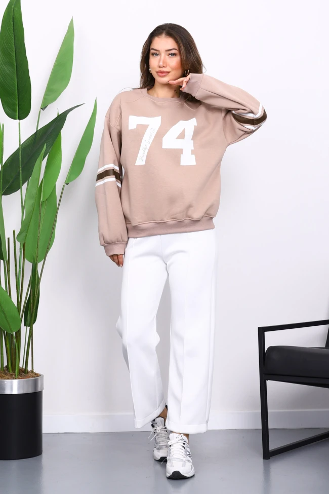 Vizon Ön Ve Kol Baskılı Üç İplik Sweat