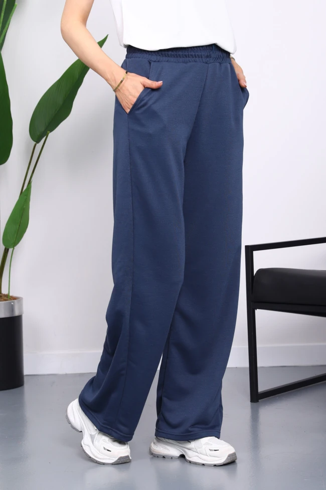 Antrasit Bel Lastikli İki İplik Palazzo Eşofman Alt