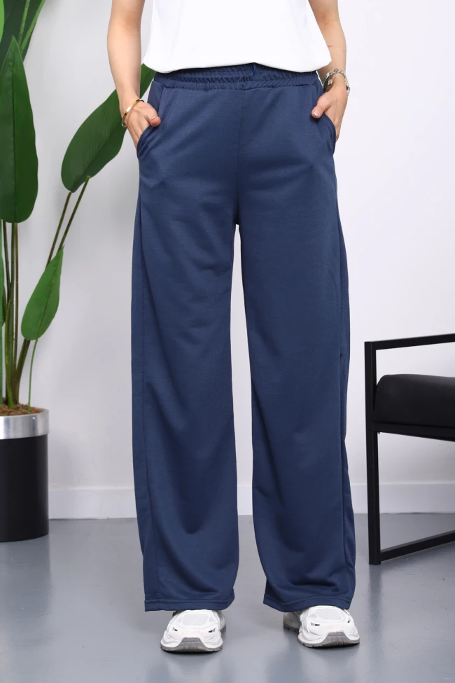 Antrasit Bel Lastikli İki İplik Palazzo Eşofman Alt