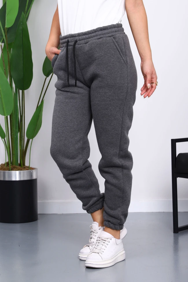 Antrasit Üç İplik Şardonlu Eşofman Altı