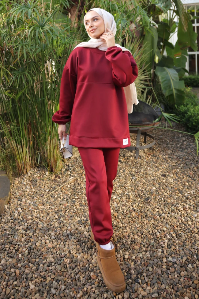 Bordo Armalı Tunik Pantolonlu Takım