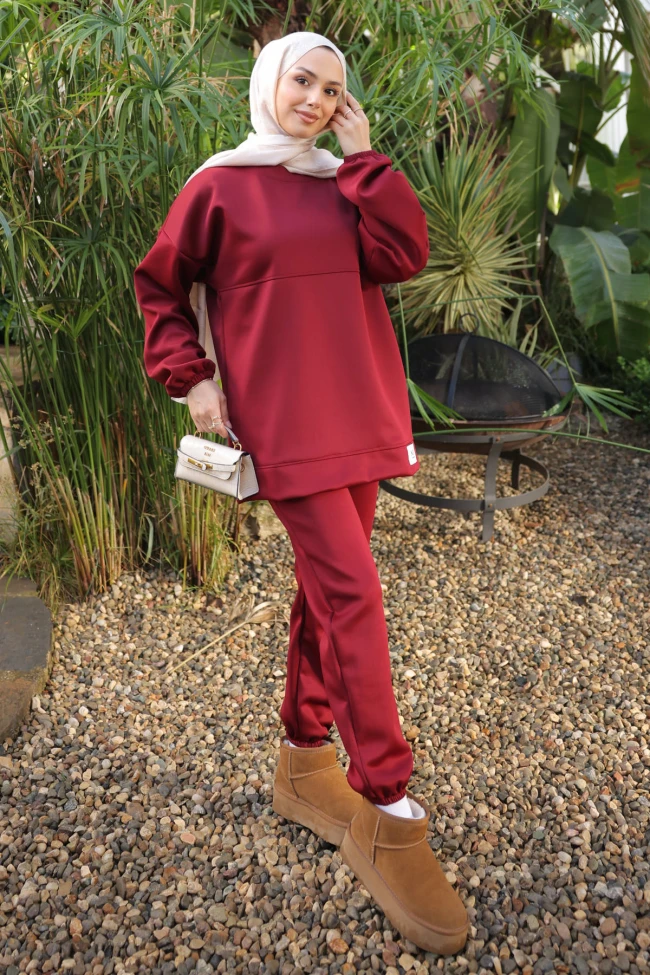 Bordo Armalı Tunik Pantolonlu Takım