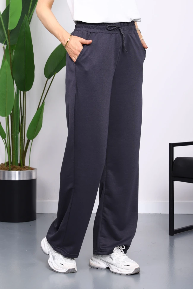 Füme Bel Lastikli İki İplik Palazzo Eşofman Alt