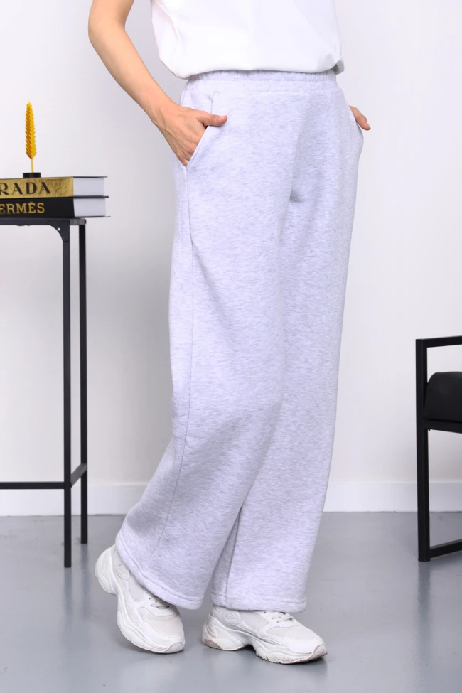 Gri Bel Lastikli Şardonlu Eşofman Altı