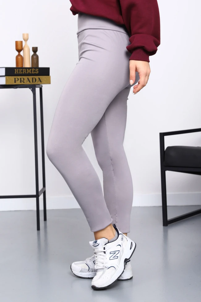 Gri Yüksek Bel Şardonlu Dalgıç Tayt