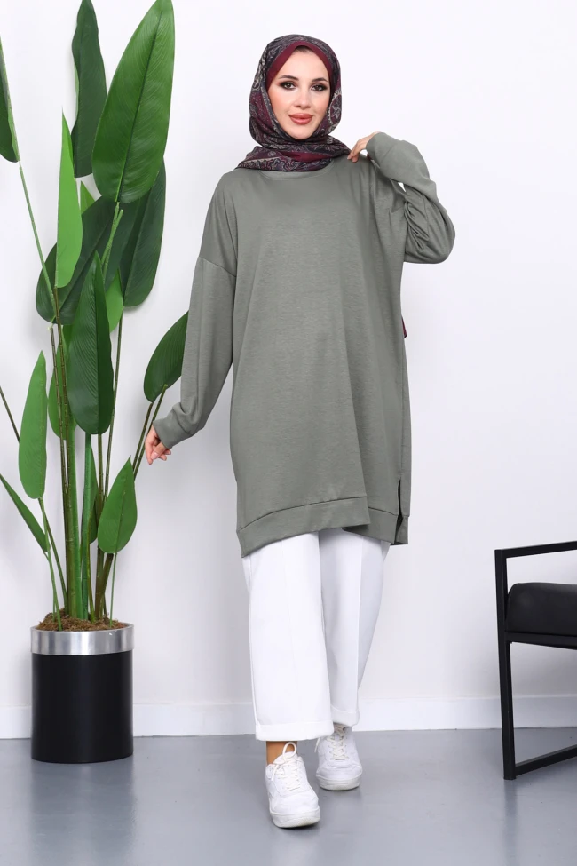 Haki Bisiklet Yaka Modal Tunik