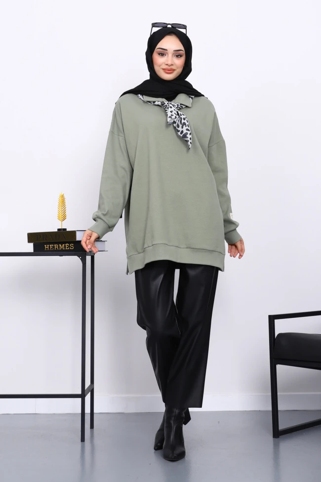 Haki Gömlek Yaka Fittilli Tunik