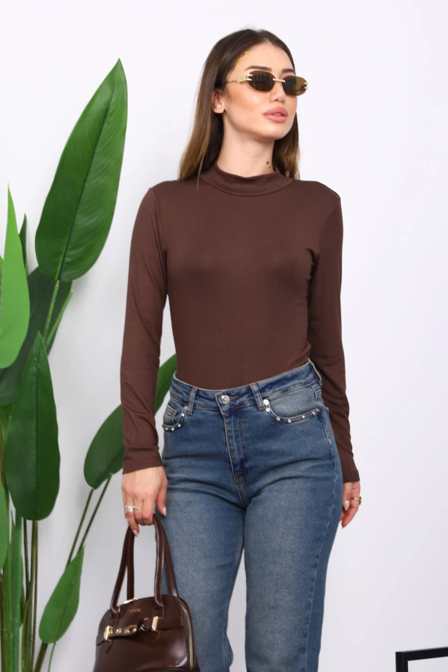 Kahverengi Parmak Geçme Detaylı Body