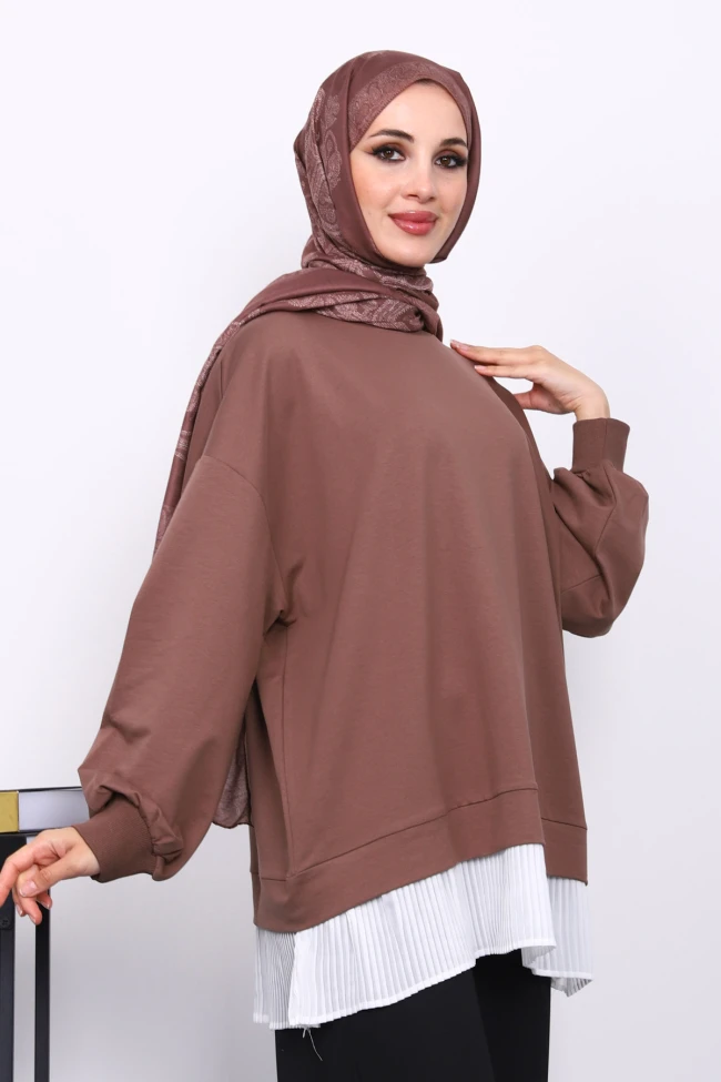 Koyuv Vizon Pilise Detaylı Bisiklet Yaka Sweatshirt