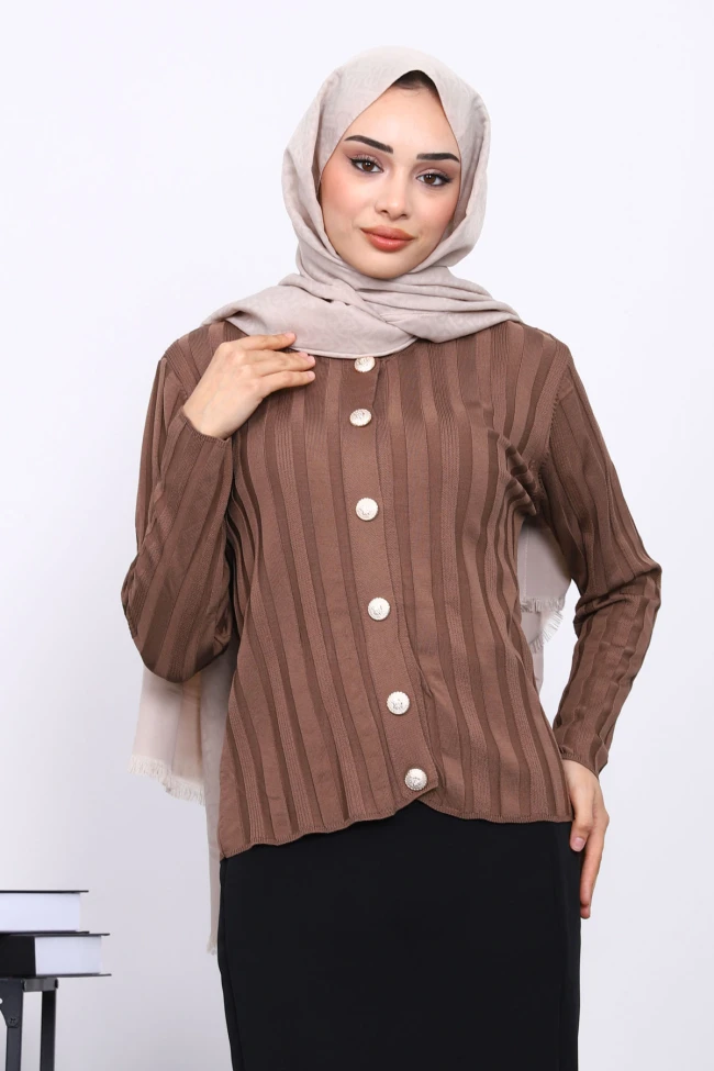 Koyuv Vizon Soğuk İplik Düğmeli Hırka