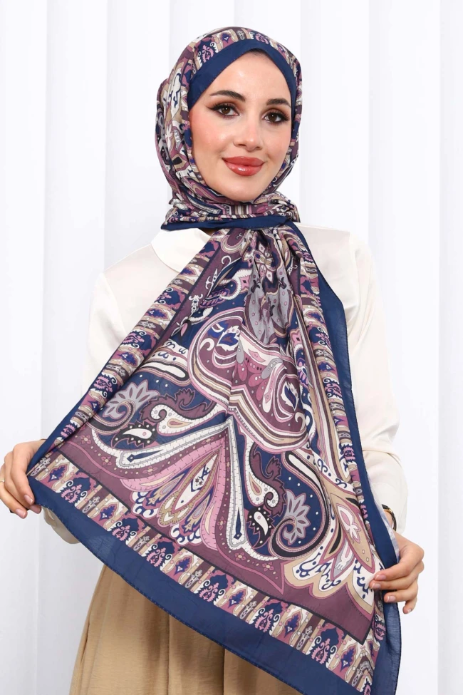 Lacivert Desenli Kraş Şal
