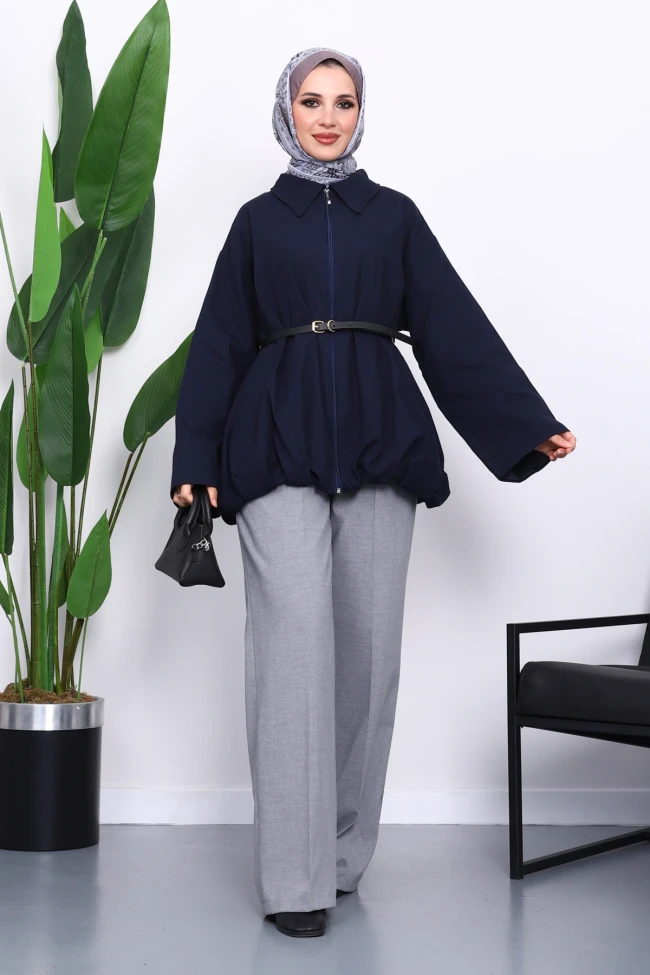 Lacivert Pileli Astarlı Gabardin Ceket