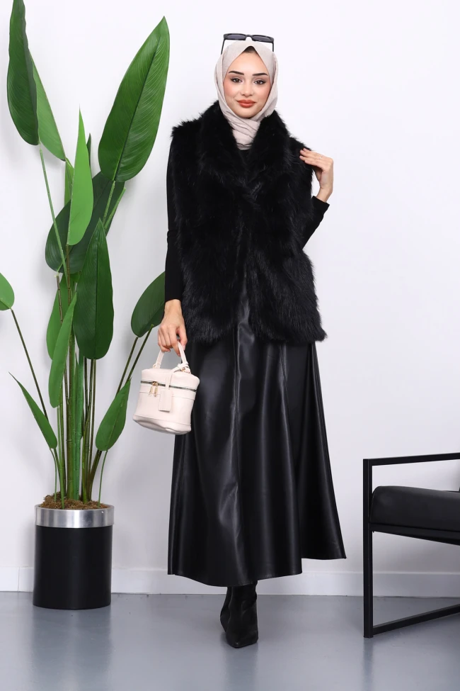 Siyah Astarlı Kürk Yelek