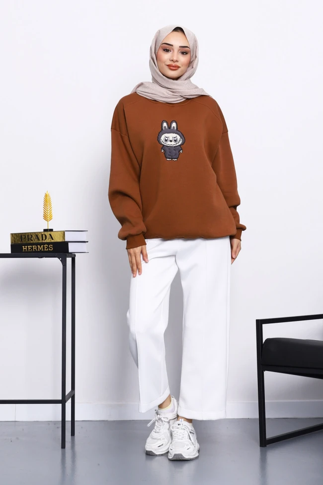 Taba Bisiklet Yaka Üç İplik Sweat