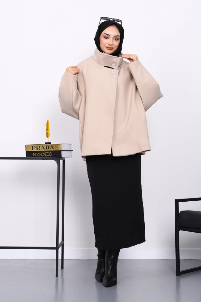 Vizon Cepli Oversize Kaşe Kaban