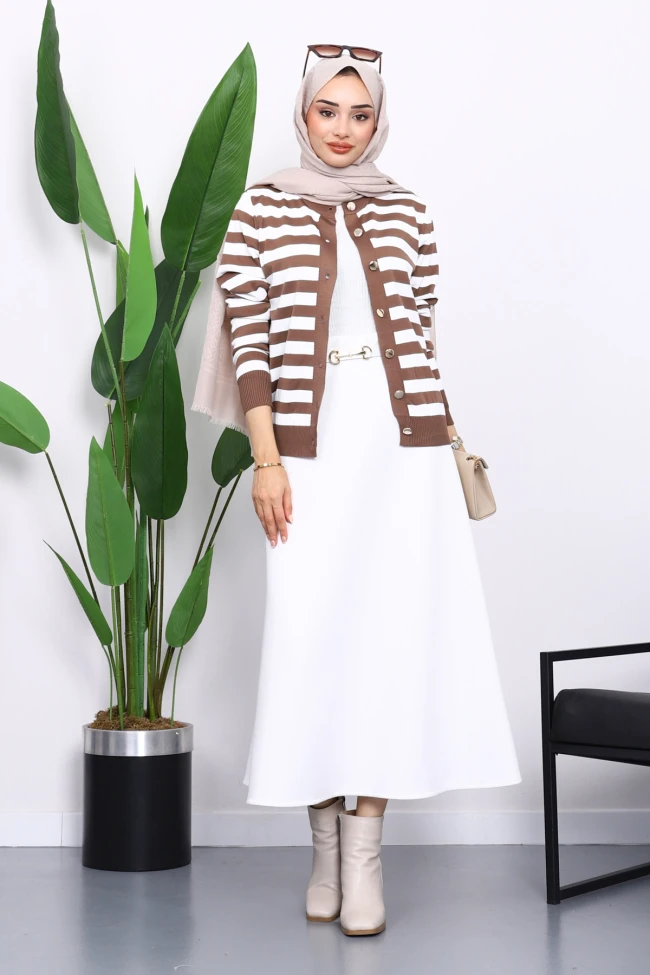 Vizon Düğmeli Soğuk İplik Triko Hırka