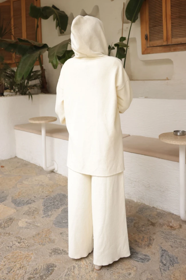 Ekru Angora Yumoş Hırka Pantolonlu Takım