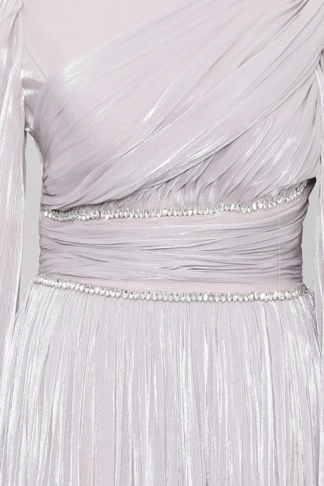 Gri Bel Büzgülü Taşlı Abiye