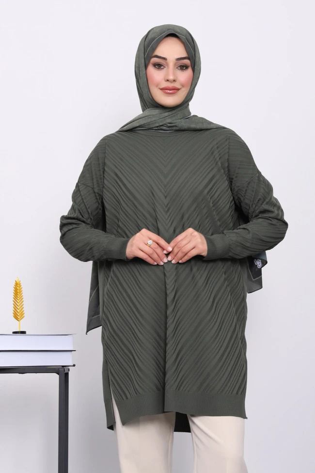 Haki Soğuk İplik Merserize Triko Tunik