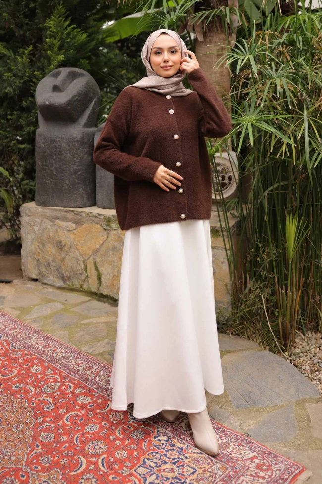 Kahverengi Bisiklet Yaka Angora Yumoş Hırka