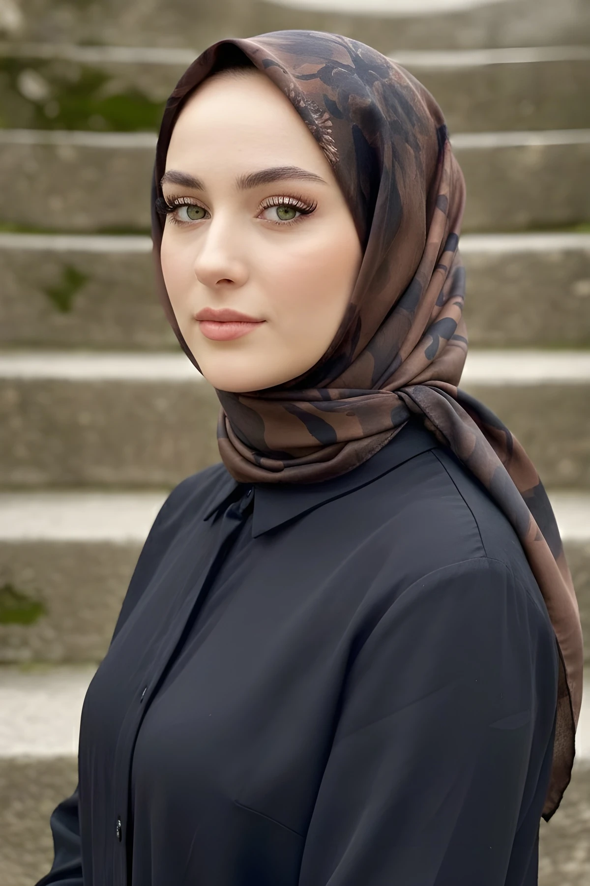 Kahverengi İpekhan Soft Dijital Pamuklu Eşarp