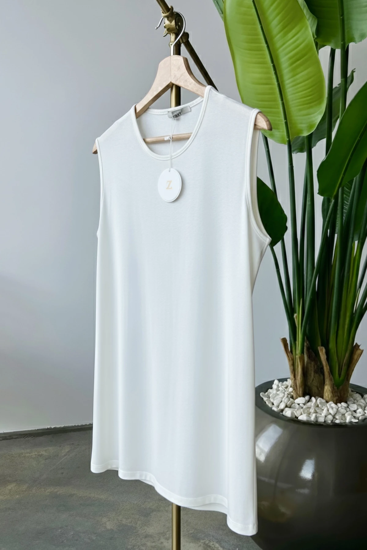 Krem Sıfır Kol Pamuklu Penye İçlik Tunik