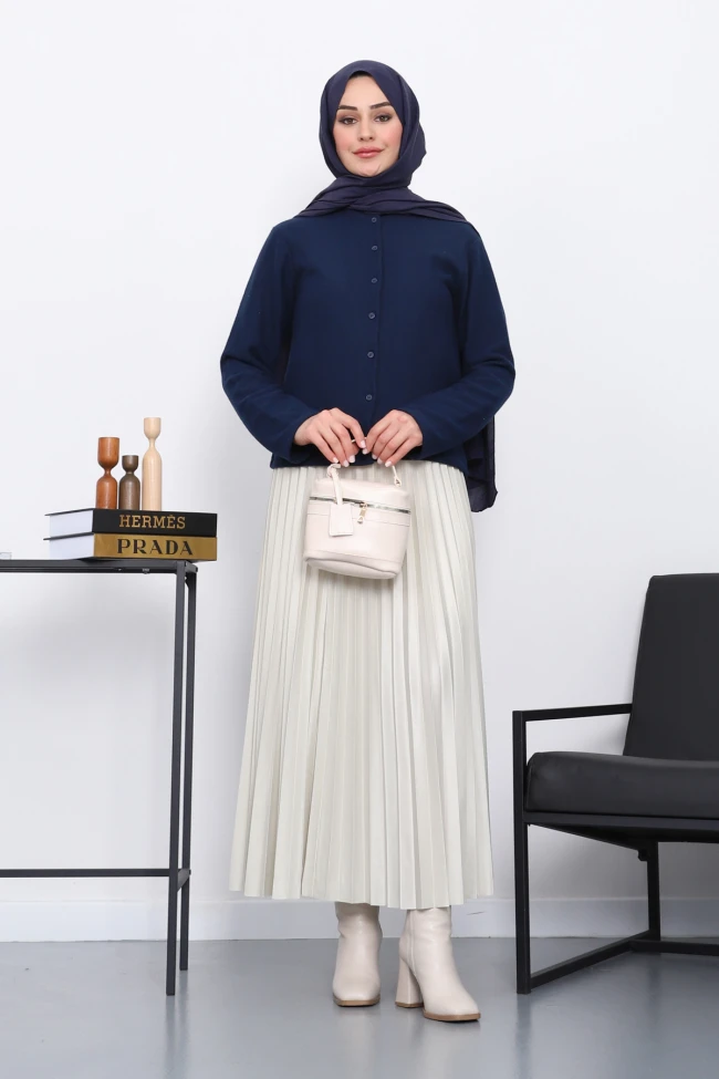 Lacivert Düğmeli Dokulu Hırka