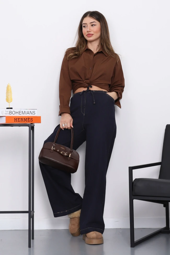 Mavi Geniş Paça Denim Pantolon