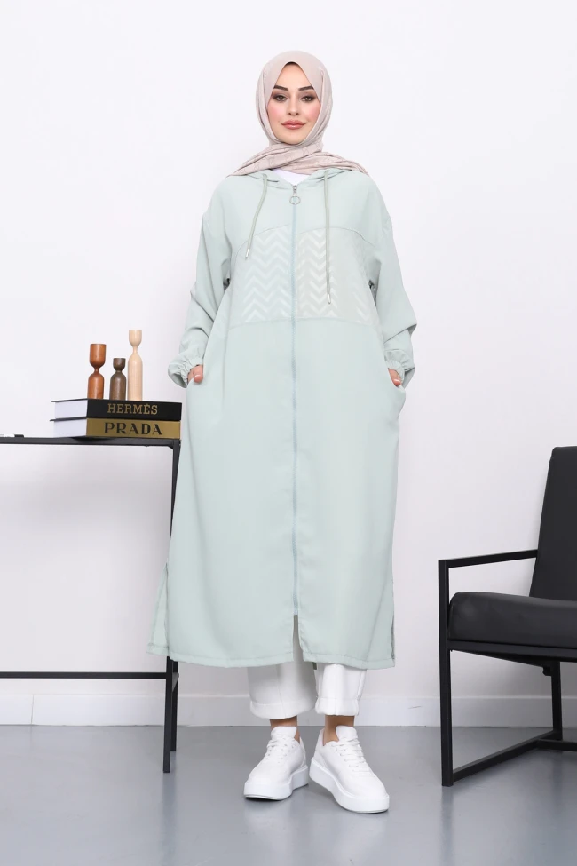 Mint Kapüşonlu Fermuarlı Kap