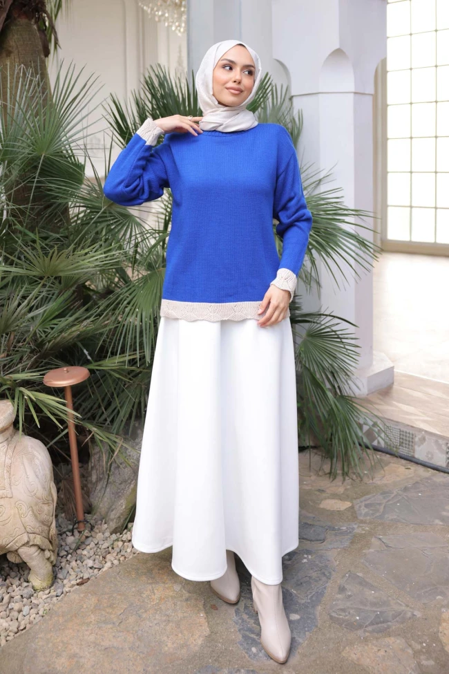 Saks Mavi Bisiklet Yaka Triko Kazak