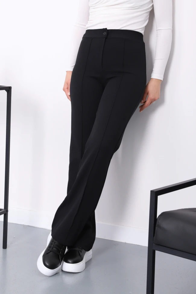 Siyah Çimalı İspanyol Paça Pantolon