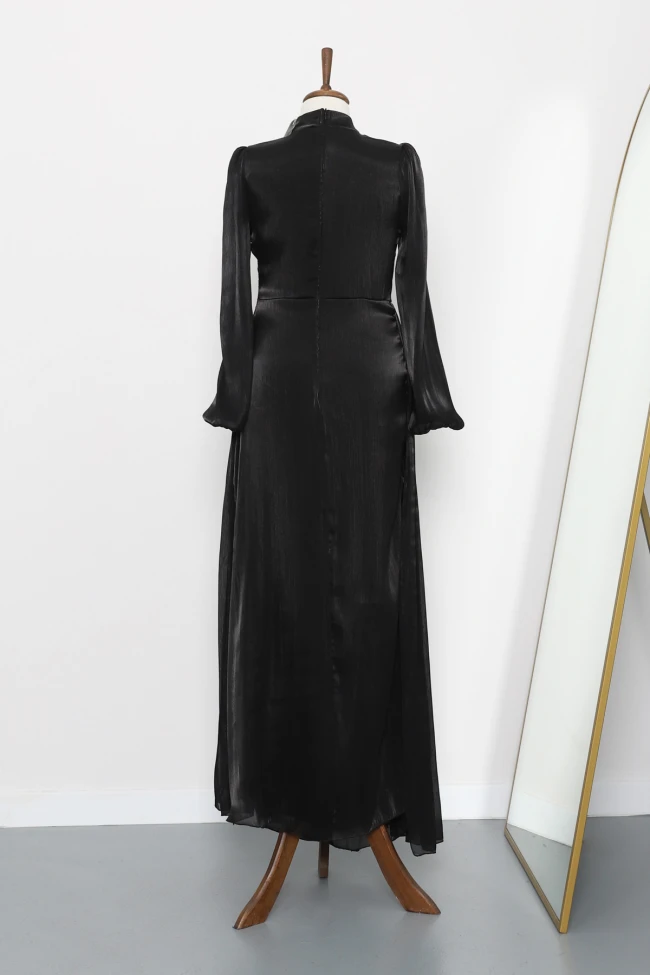 Siyah Kolu Lastikli Taş Detaylı Abiye