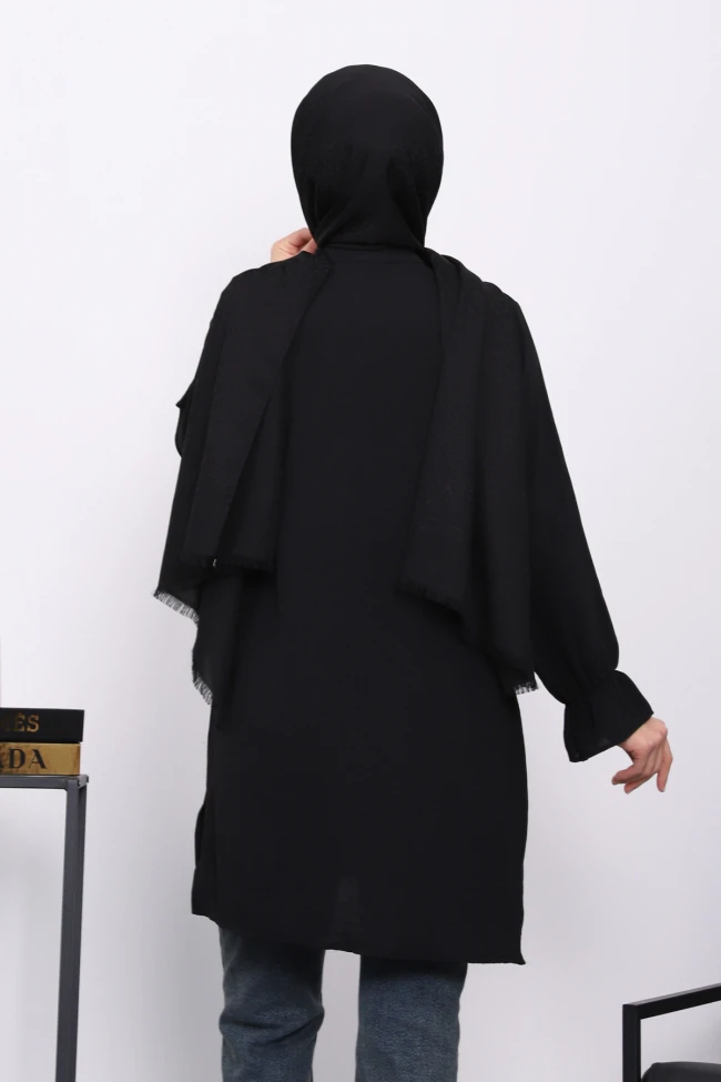 Siyah Önü Fırfırlı Ayrobin Tunik