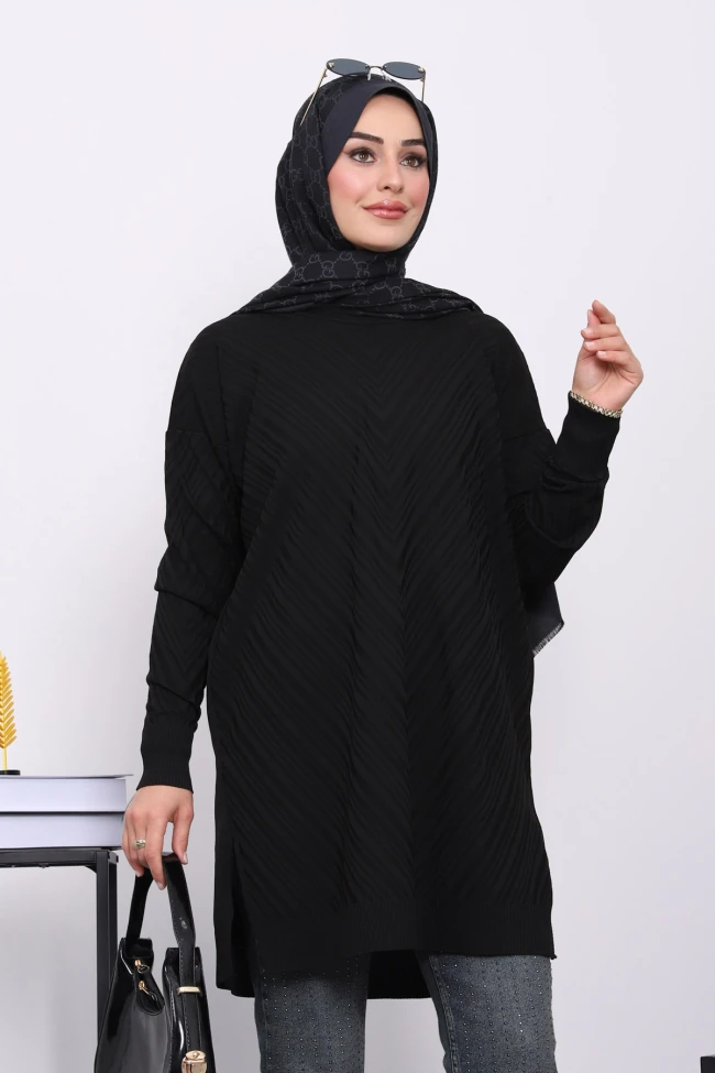 Siyah Soğuk İplik Merserize Triko Tunik