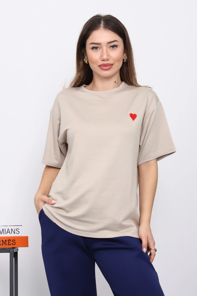 Taş Nakışlı Kısa Kol Modal T-Shirt