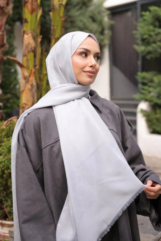 Açık Gri İpekhan Pamuk Jakarlı Şal