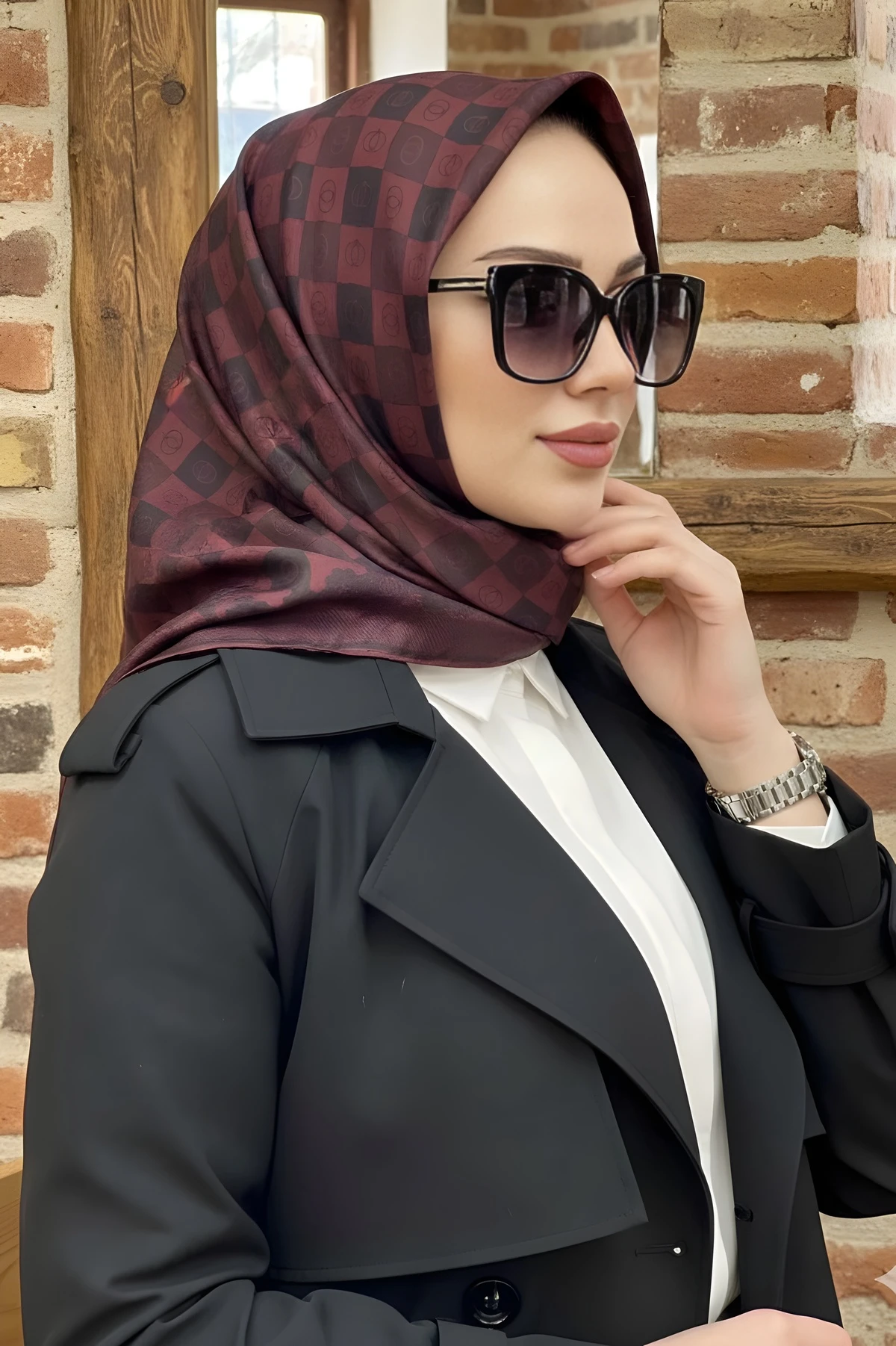 Bordo İpekhan Soft Dijital Pamuklu Eşarp