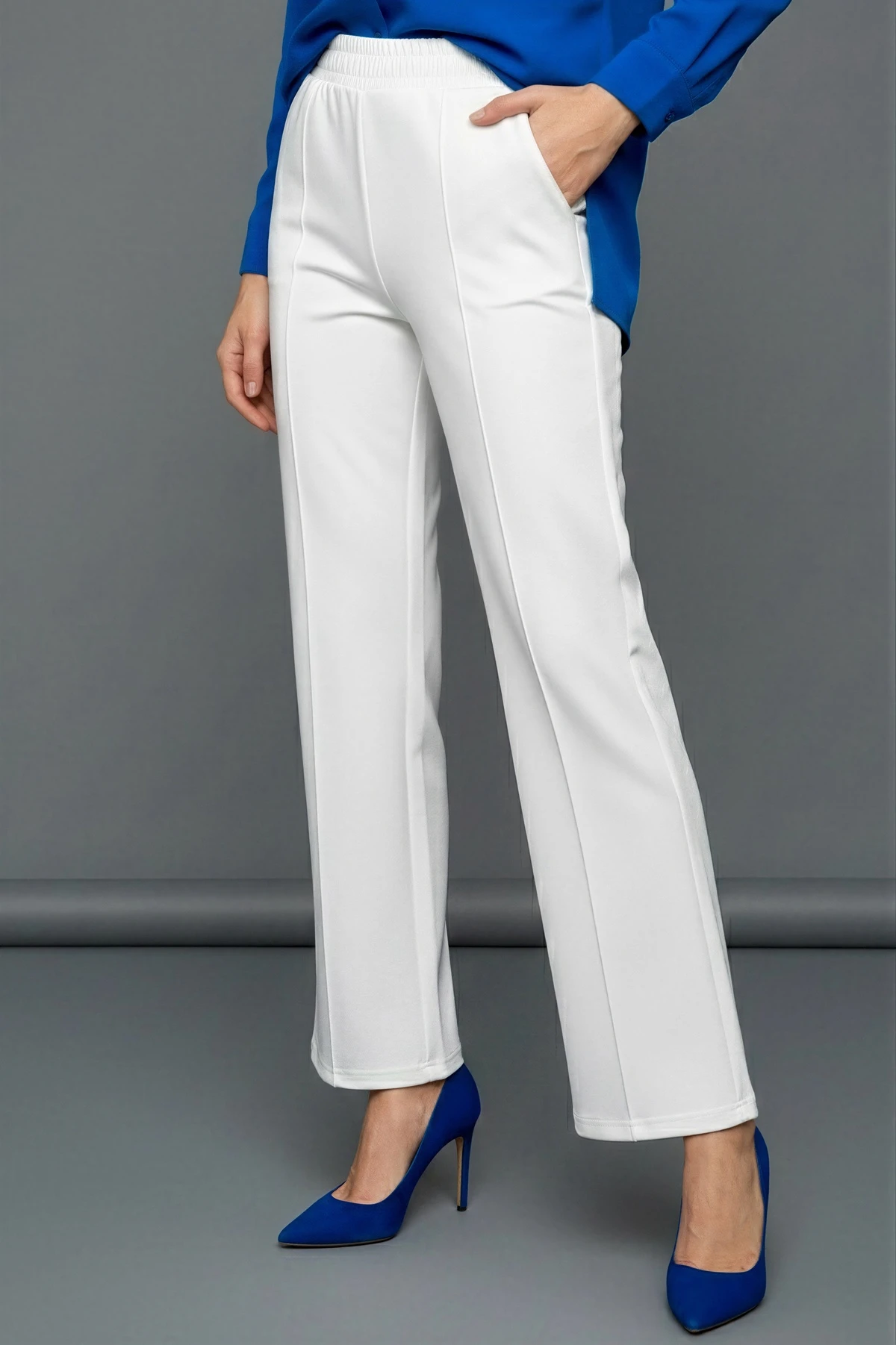 Ekru Bel Lastikli Çimalı Scuba Pantolon