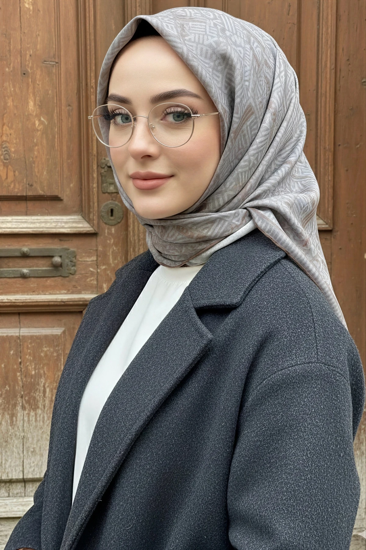 Gri Silk Home Soft Dijital Pamuklu Eşarp