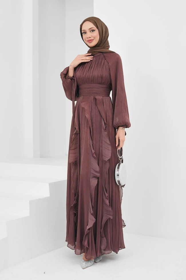 Gül Kurusu Önü Drapeli Kol Bağlamalı Abiye