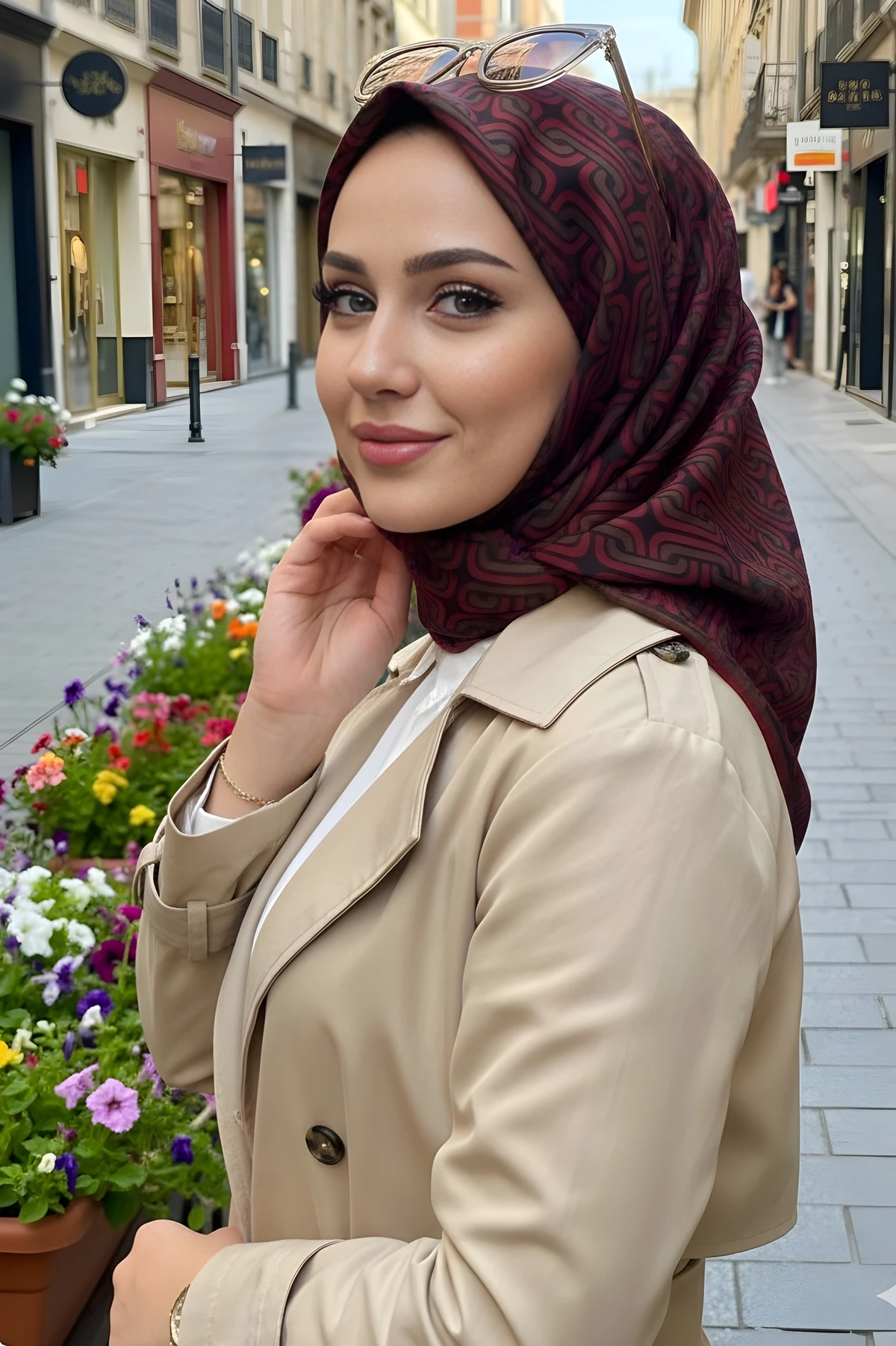 Kahve/Bordo Soft Dijital Pamuklu Eşarp