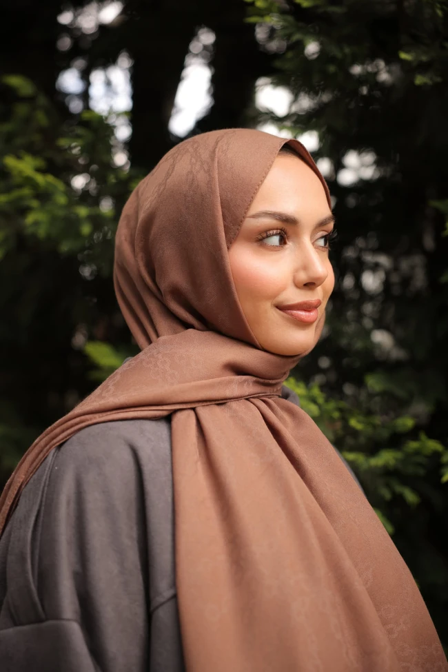 Kahverengi İpekhan Pamuk Jakarlı Şal