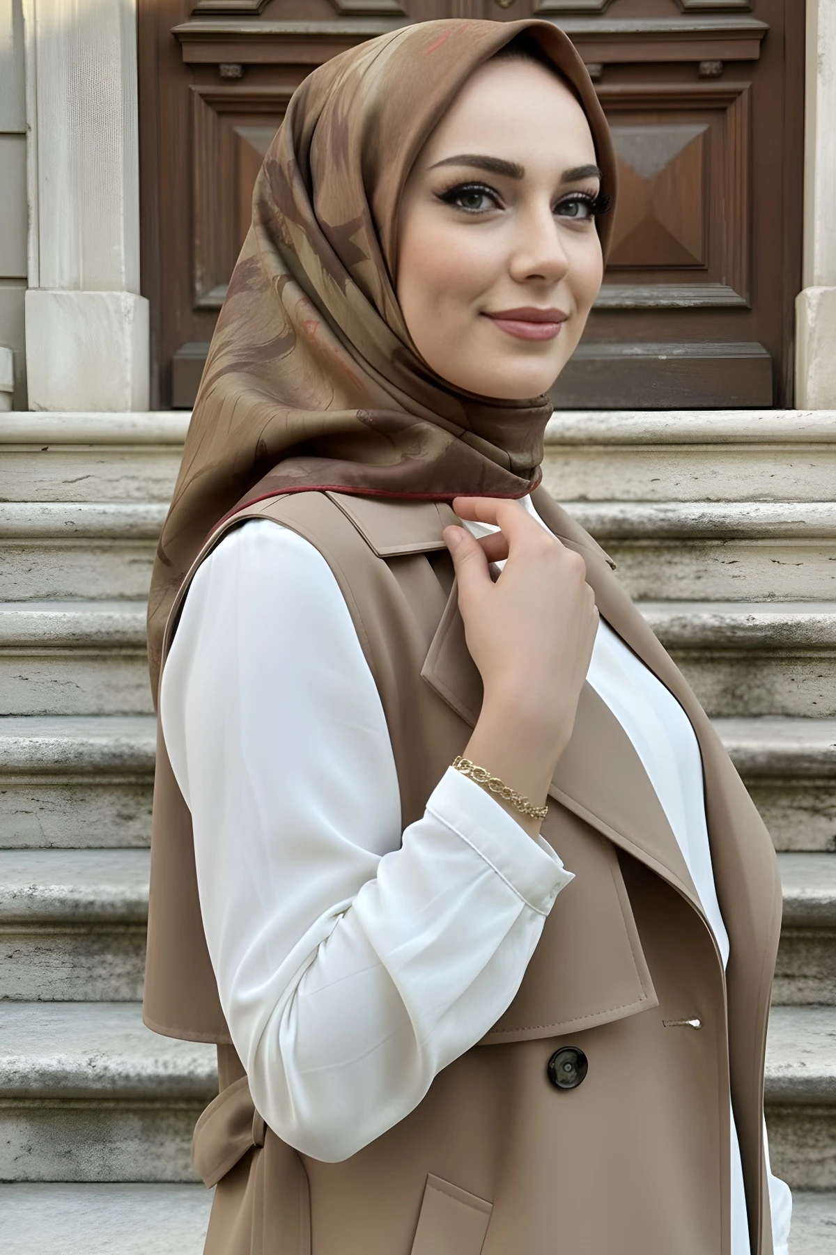 Kahve/Vizon Soft Dijital Pamuklu Eşarp